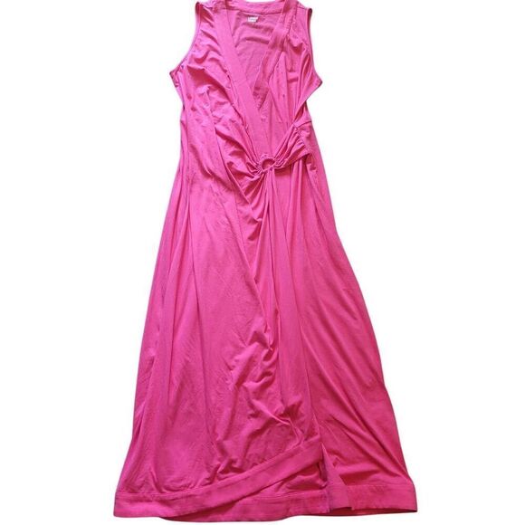 NWT Land's End Dress Women's Large Pink Light Weight Cotton Modal Surplice Wrap - Picture 2 of 6